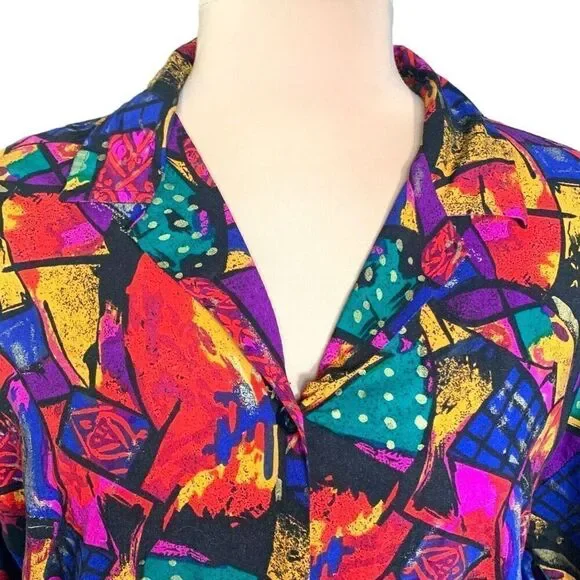 Vintage A Personal Touch Shirt Multicolor Abstract Art Collared Button Up Plus - Picture 4 of 8